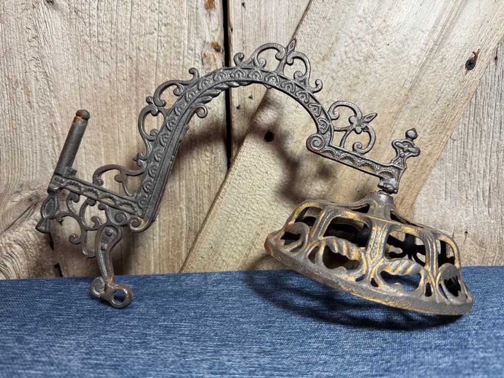 Antique Cast Iron Victorian Swing Arm Oil Lamp Candle Plant Wall Sconce